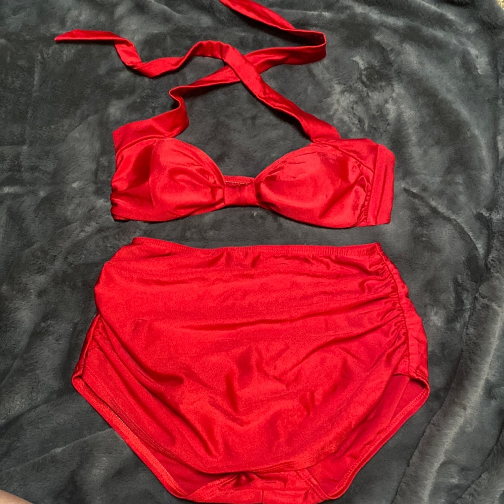 Size 8 vintage style bathing suit- red